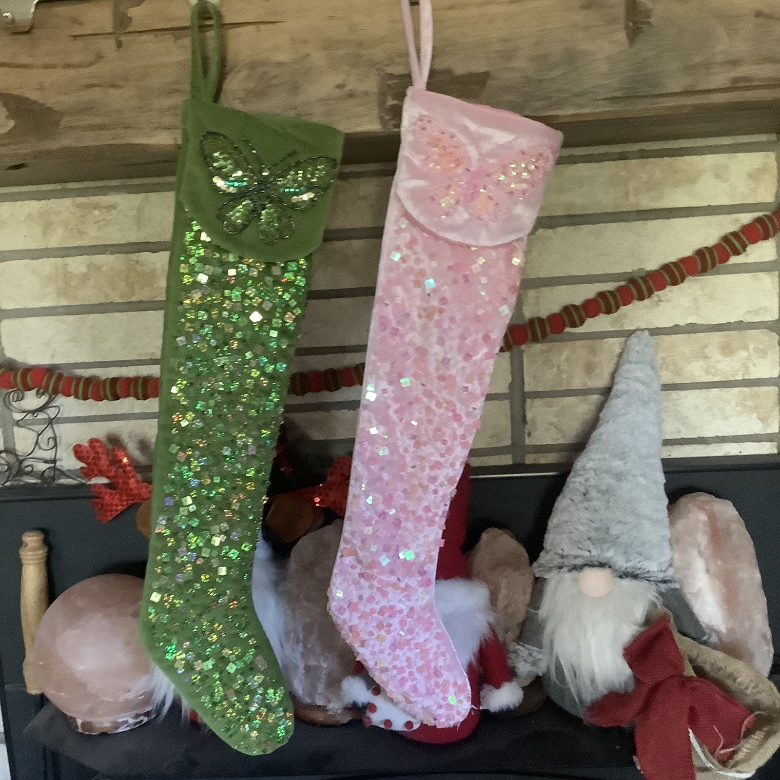 1 Vintage Target Pink OR Green Butterfly Christmas stocking Sequin Sequins