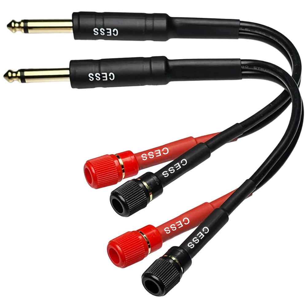 1/4” TS Plug to Banana Jack Adapter – Solderless Binding Post Cable 2-Pack