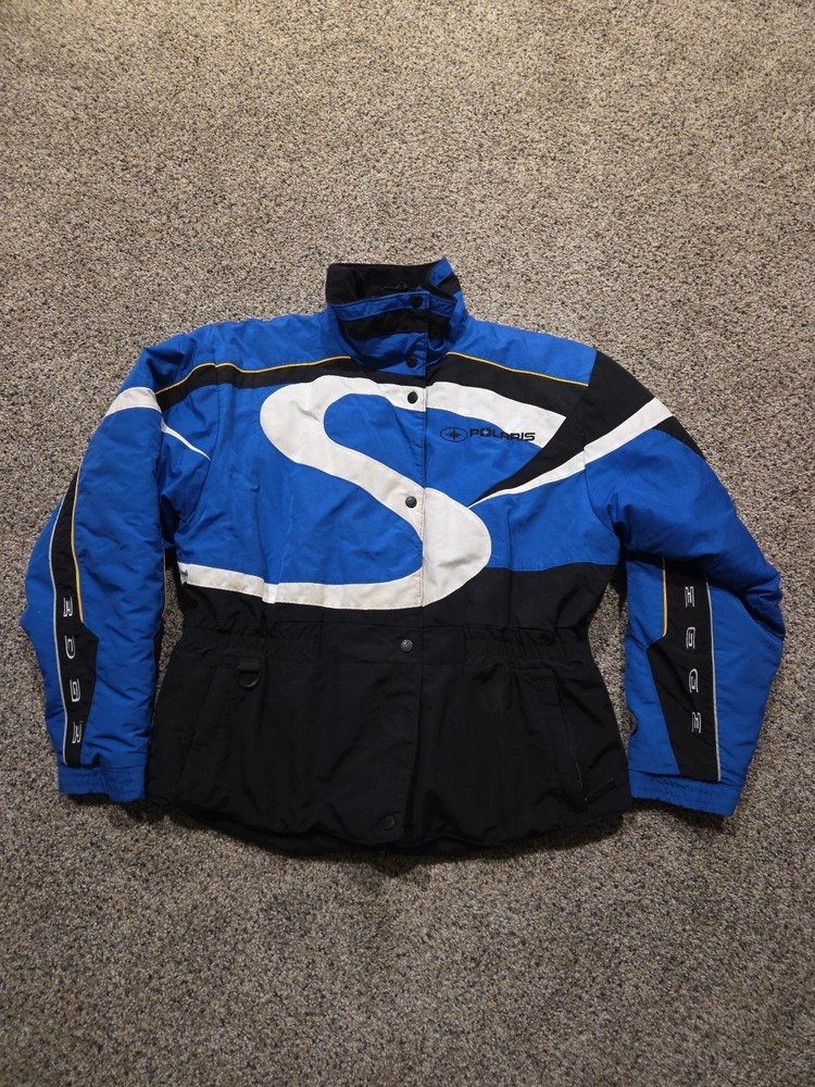 Vintage Polaris Edge Snowmobile Jacket Coat Zip Pockets Blue MEDIUM