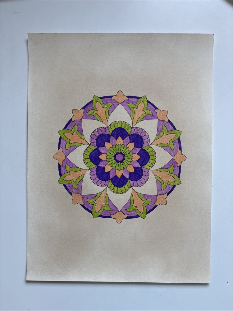 Original Art-Drawing-Circular Pattern-Rosette-Mandala -9" x 12" A4 - Artwork