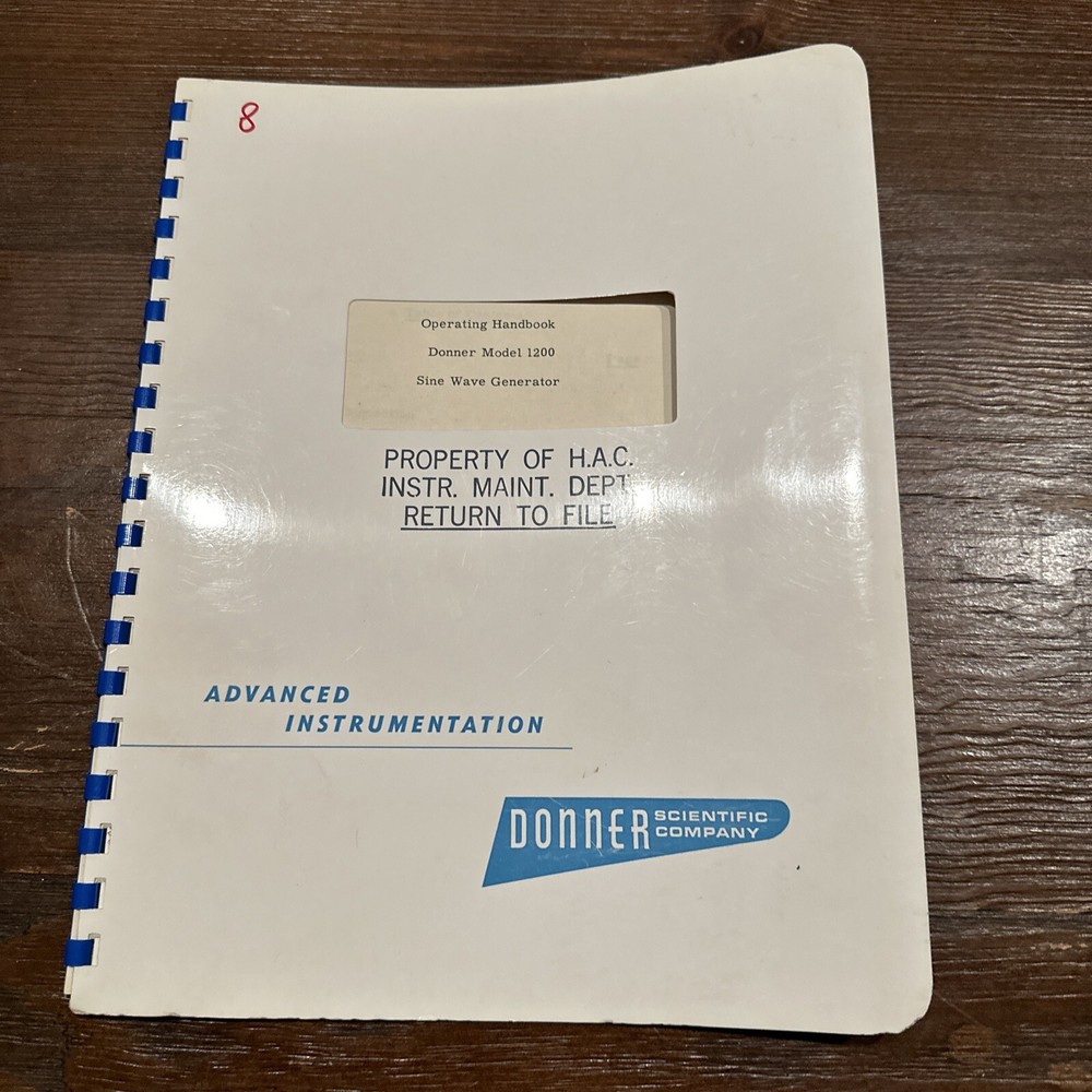 Donner Scientific Model 1200 Sine Wave Generator Operating Handbook
