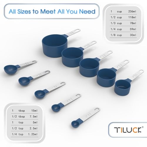 Measuring Cups & Spoons Set, Stackable Cups and Spoons, Nesting 5+5 Blue