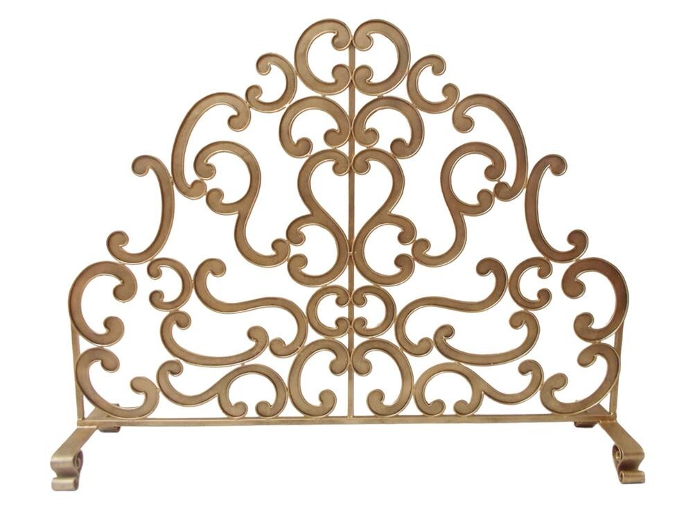 Antique Gold Double Scroll Decorative Fire Screen-39.5'' X 31''H