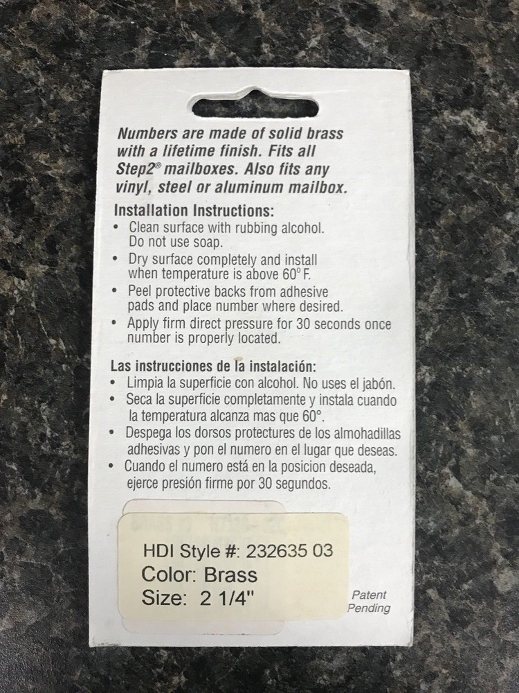 STEP 2 Lifetime Finish Self-Stick 2 1/4" Solid Brass Mailbox Number 3 NOS