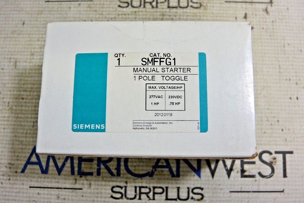 Siemens Manual Starter 1 Pole Toggle Switch Cat: SMFFG1 277 V Max