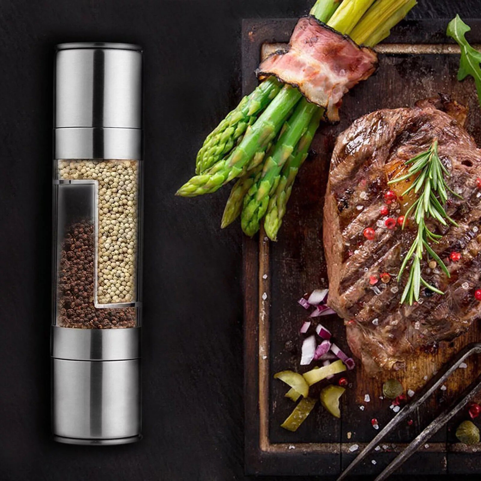 1 pcs Double-head Grinder Pepper Sea Salt Grinder Manual Quick Milling Bottle