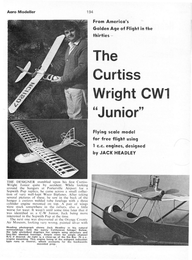Model Airplane Plans (FF): Curtiss-Wright 'Junior' 48" Scale for 1cc Engines
