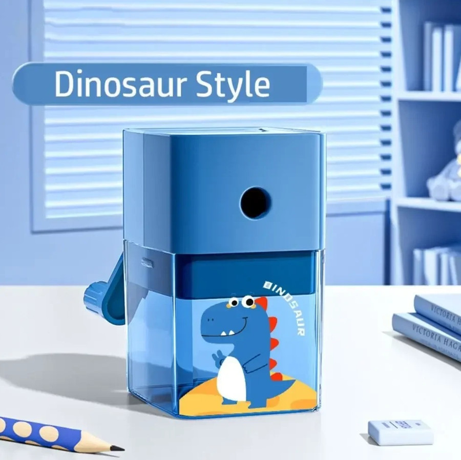 1pc Cartoon Dinosaur Hand-Crank Pencil Sharpener with Anti-Stick Lead - NEW