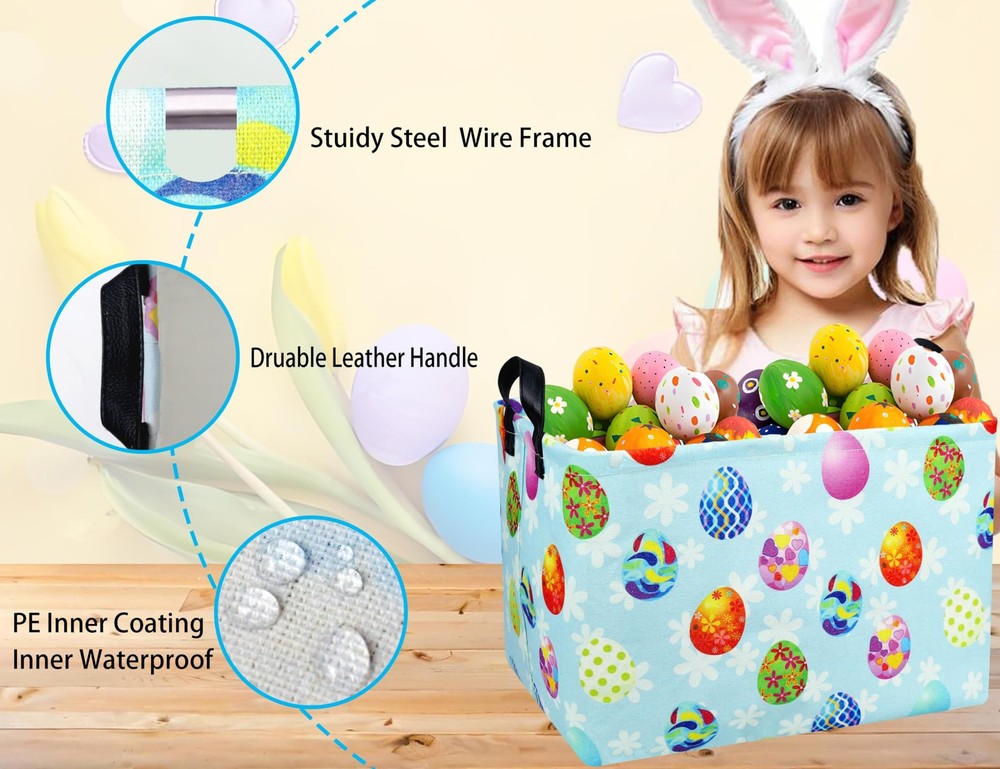 BOOHIT Rectangle Empty Easter Baskets Boy Large Toy Storage Bin Girls collaps...