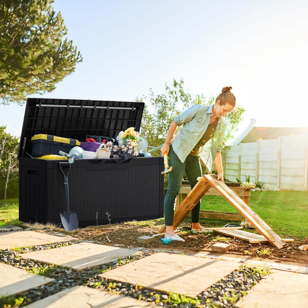 Lockable Black Resin Deck Boxes - 100 & 31 Gallon Outdoor Storage Solutions