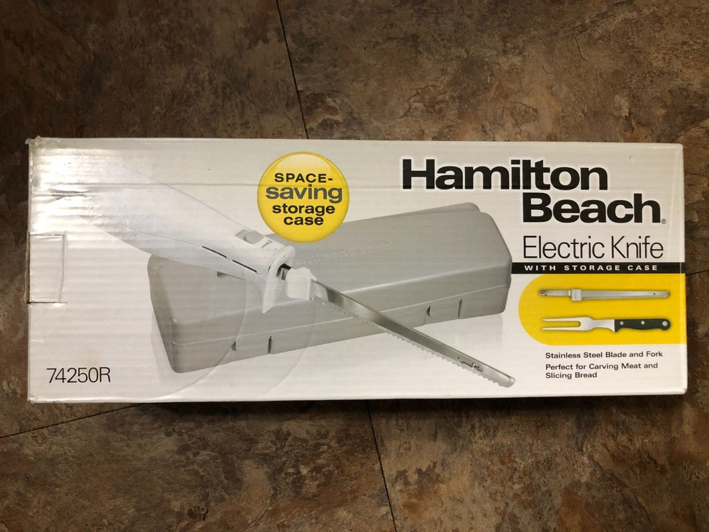 HAMILTON BEACH ELECTRIC KNIFE W/SPACE SAVING CASE – NEW!