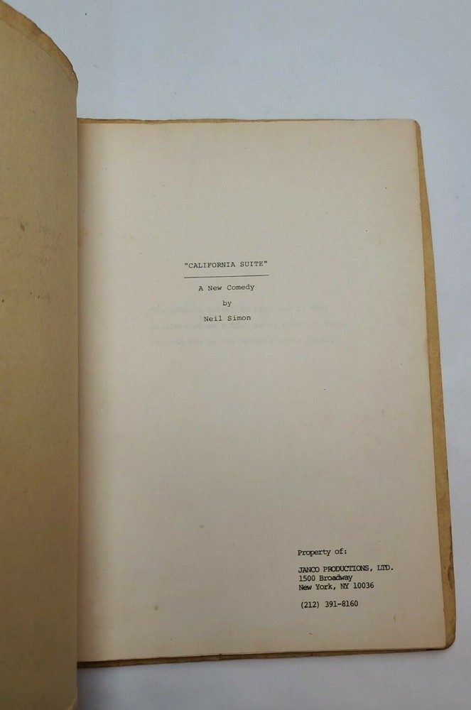 CALIFORNIA SUITE / Neil Simon, 1976 Broadway Play Script