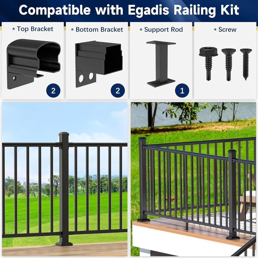 4 Pack Aluminum Fixed Railing Bracket with Level Foot, Railing Bracket Connector