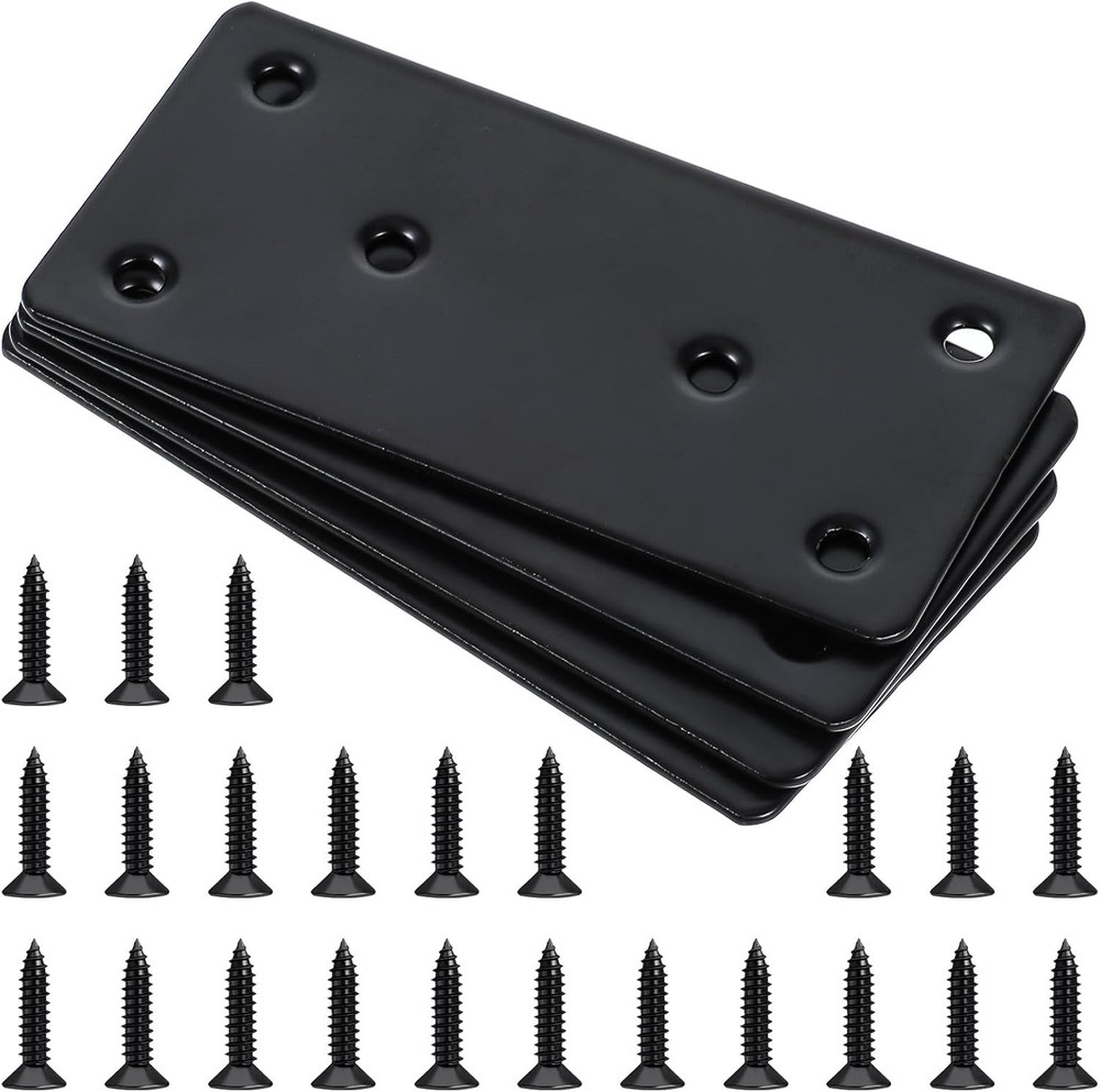 4 PCS Mending Plates for Wood, 4" Flat Bracket Black Plate