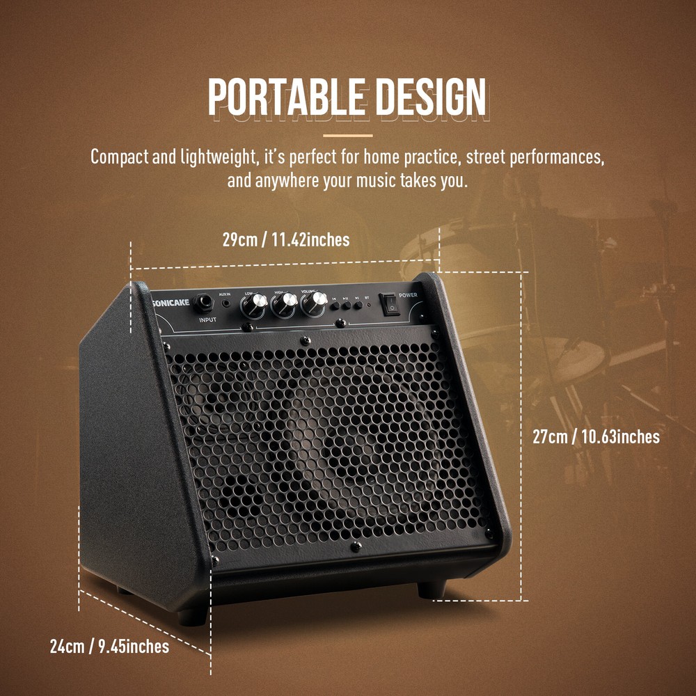 SONICAKE Electric Drum Amplifier 20W Bluetooth Speaker System Dual Drivers