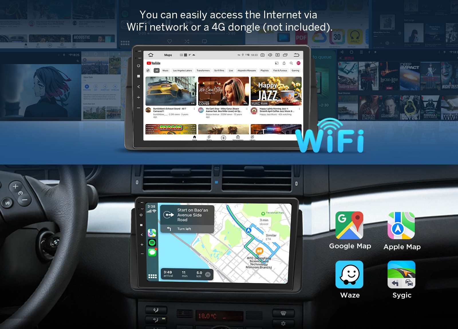 CAM+OBD+9 inch IPS Android Auto for BMW E46 325i Car Stereo Radio Apple CarPlay