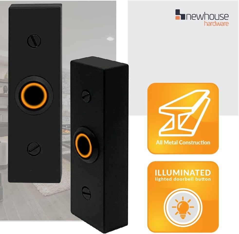 Newhouse Hardware Rectangular Lighted Wired Metal Doorbell Button in Black BT6BL