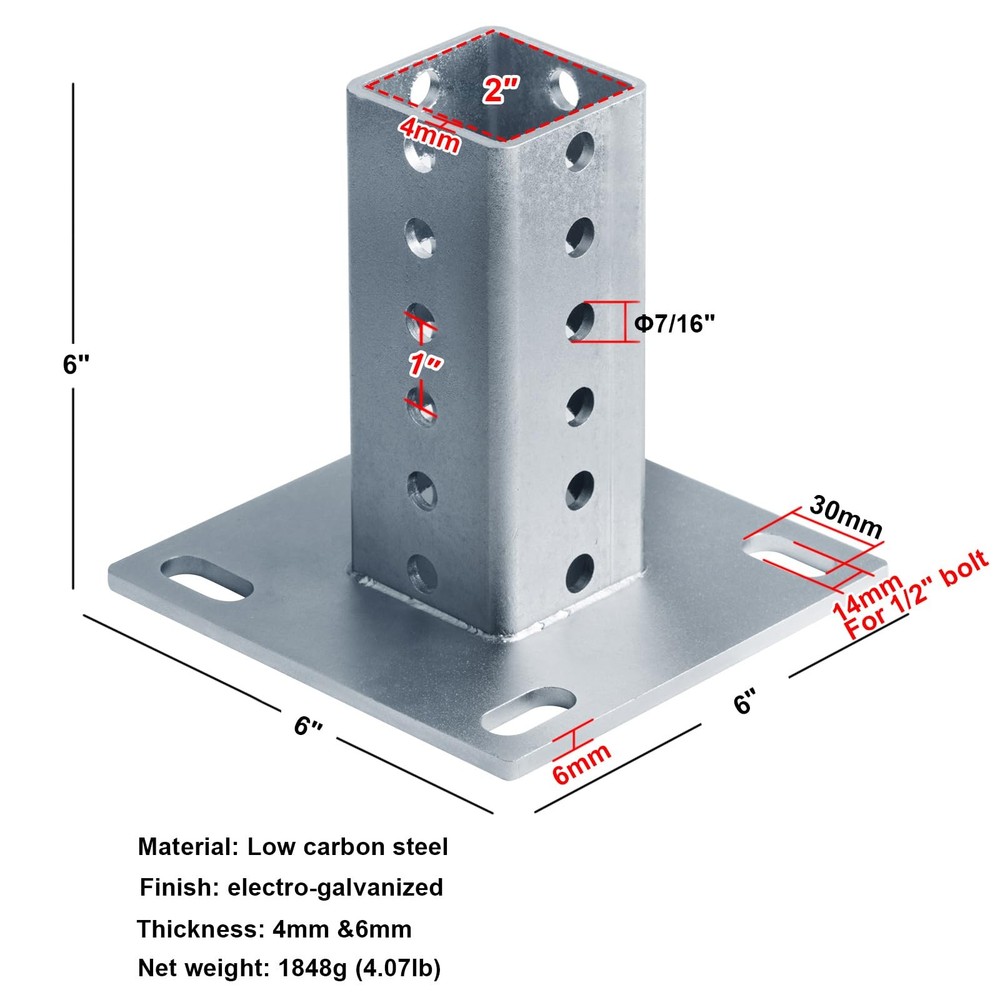 Square Sign Post Anchor Base for 2" x 2" Sign Post, Surface Mount Flange Base...