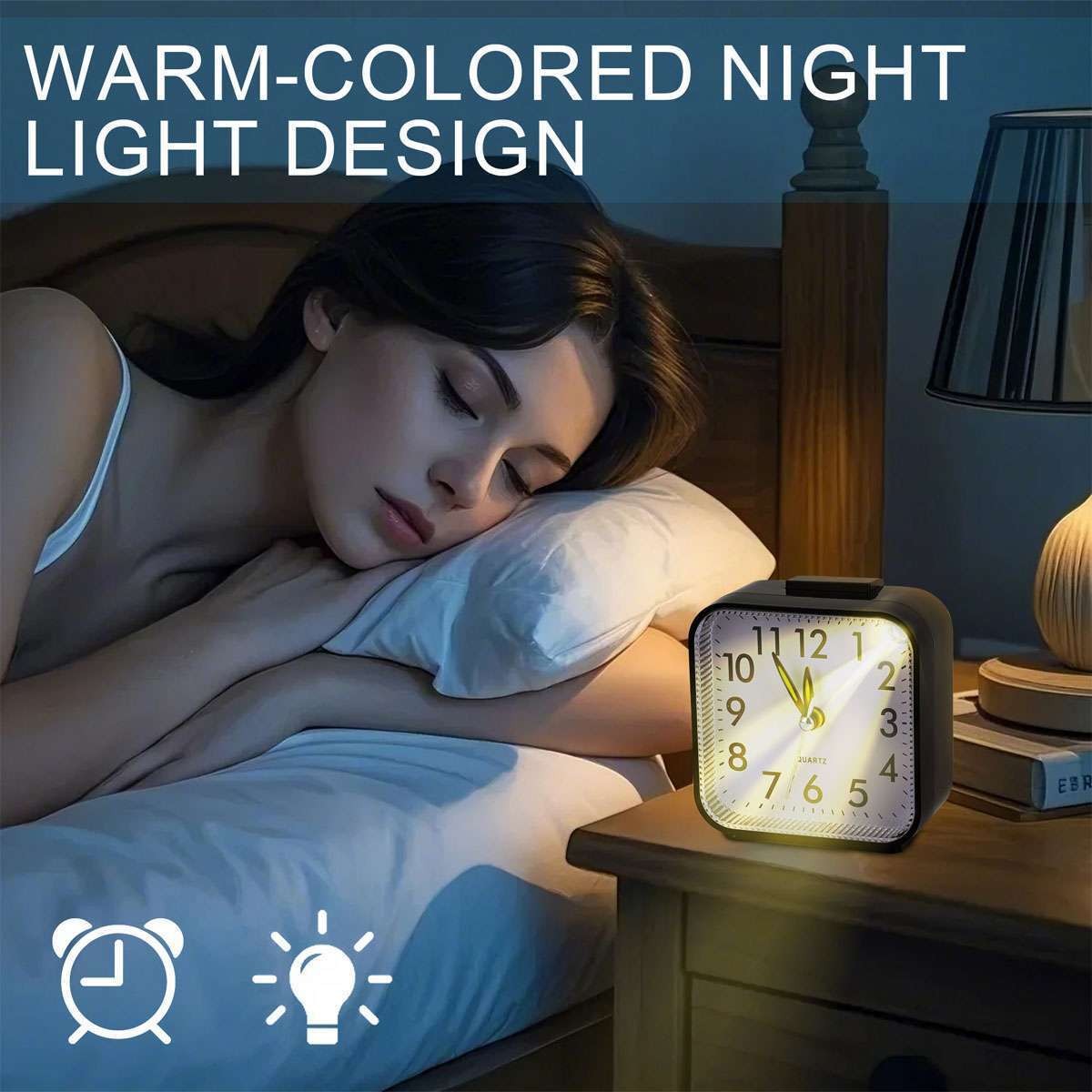 Small Travel Alarm Clock Analog Battery Operated Silent No Ticking With Light