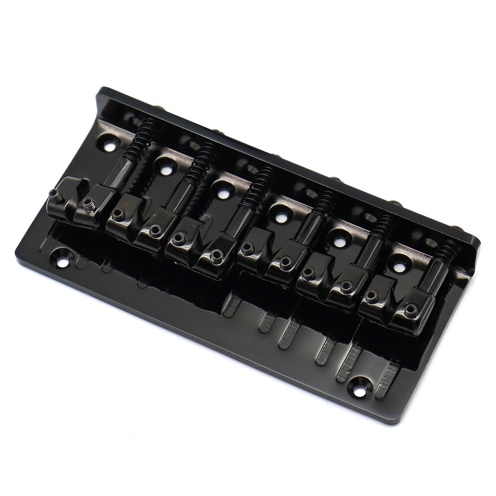 6 String Metal Fixed Bass Bridge L-Shaped Saddle Bridge Top Load Tailpiece Black