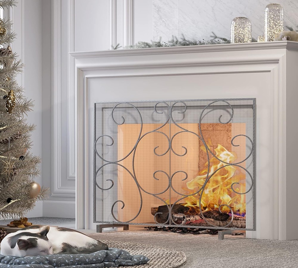 Single Panel Decorative Fireplace Screen Stand Alone Cover Handcrafted Durable