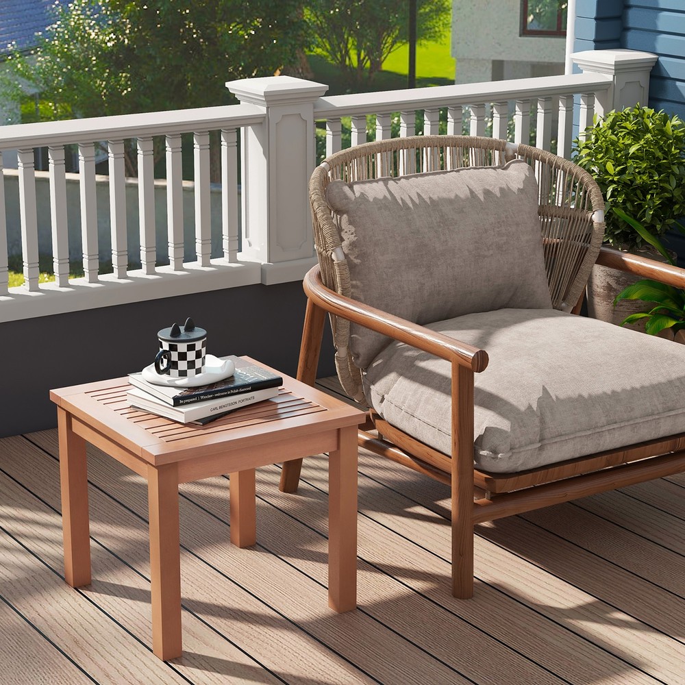 2PCS Outdoor Adirondack Side Table 18" Square End Table w/ Slatted Tabletop