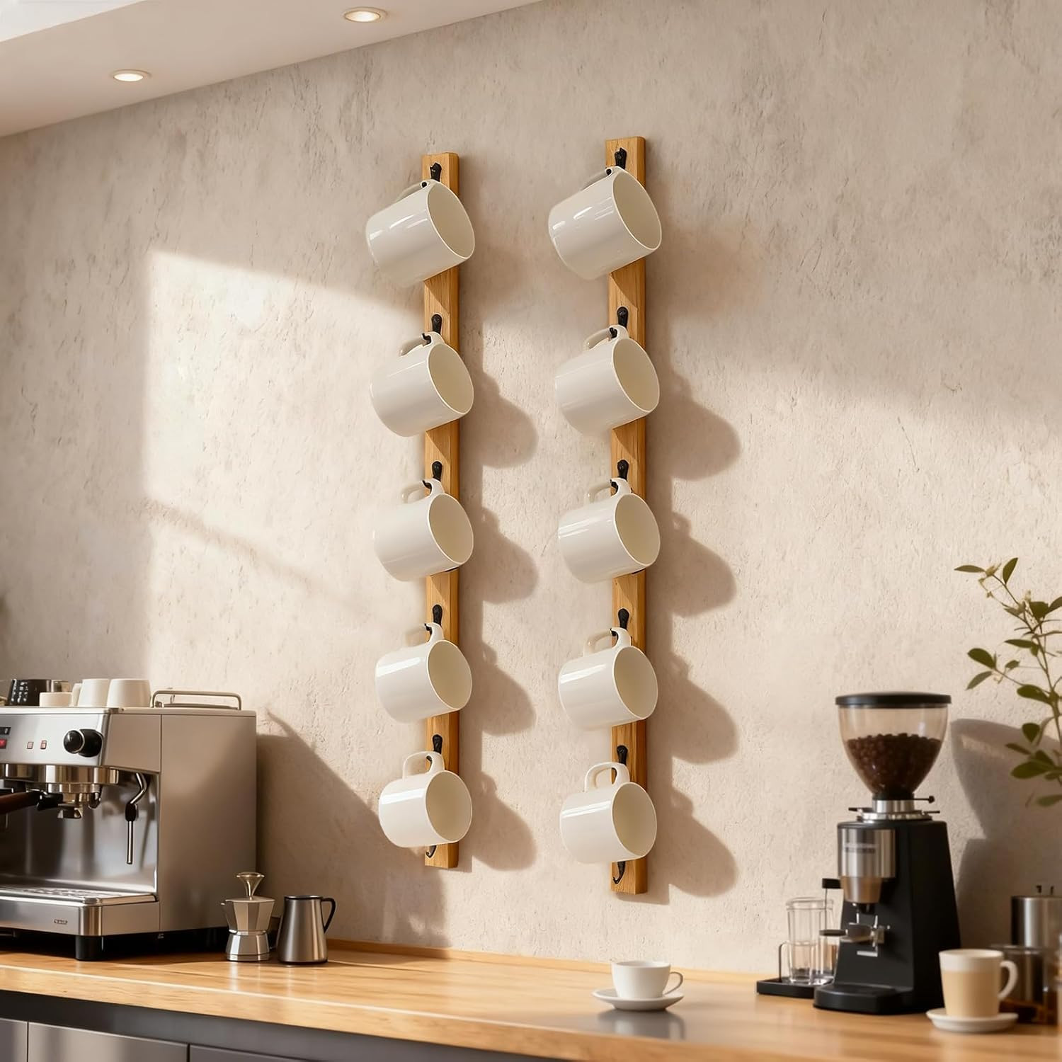 Wall Mounted Coffee Cup Holder Set of 2 – Stylish Mug Rack Hooks for Space Savin