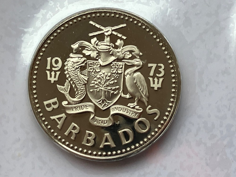 1973 BARBADOS $2 PROOF TWO 2 DOLLAR COIN
