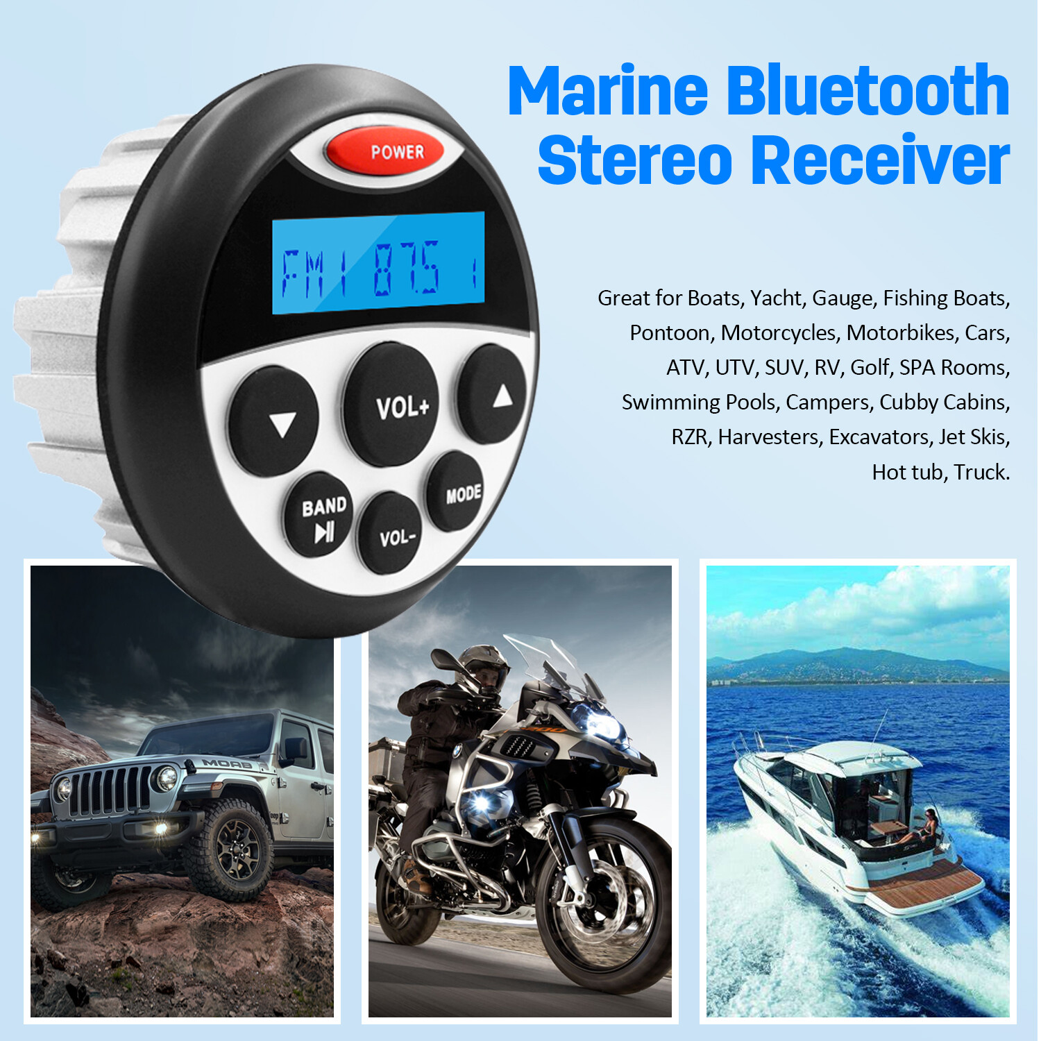 Waterproof Marine Stereo Boat AM FM Bluetooth Radio Receiver USB MP3 Yacht Audio