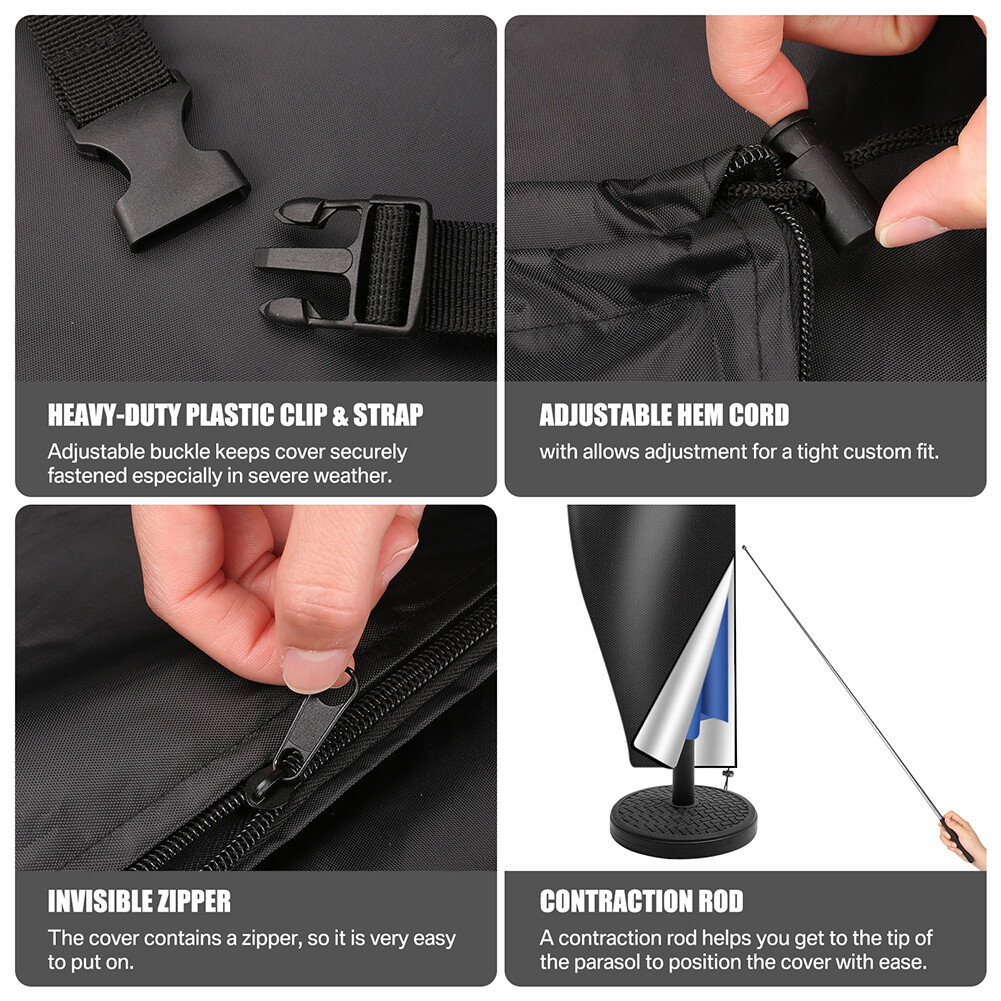 Waterproof Patio Umbrella Covers for 6-14ft Outdoor Market Parasol Cover w/ Rod