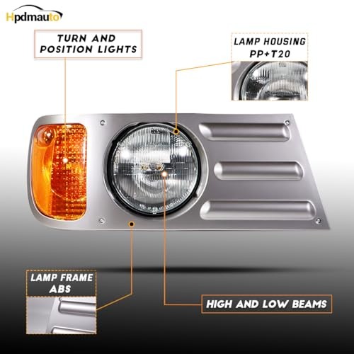 Headlights Assembly fit for Mack CV Replacement Left Driver and Right Grey Pair