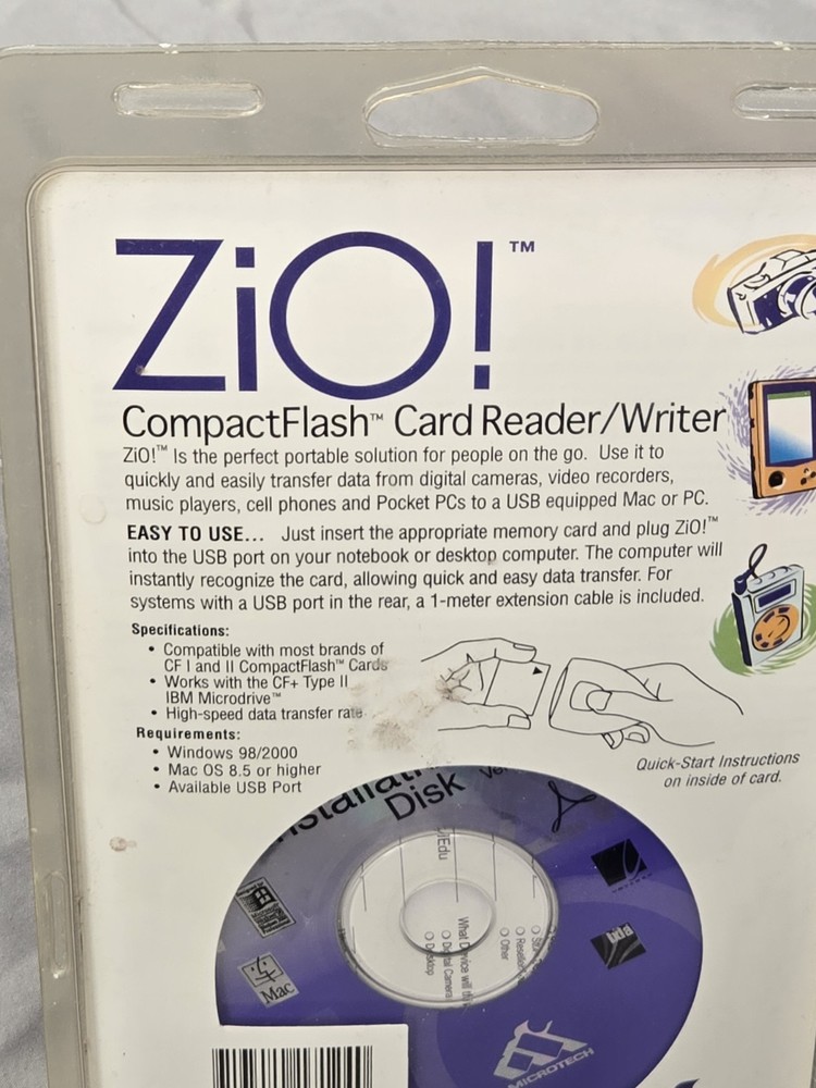 ZIO MicroTech Compact Flash USB Card Reader/Writer for CF 1 & II - NOS