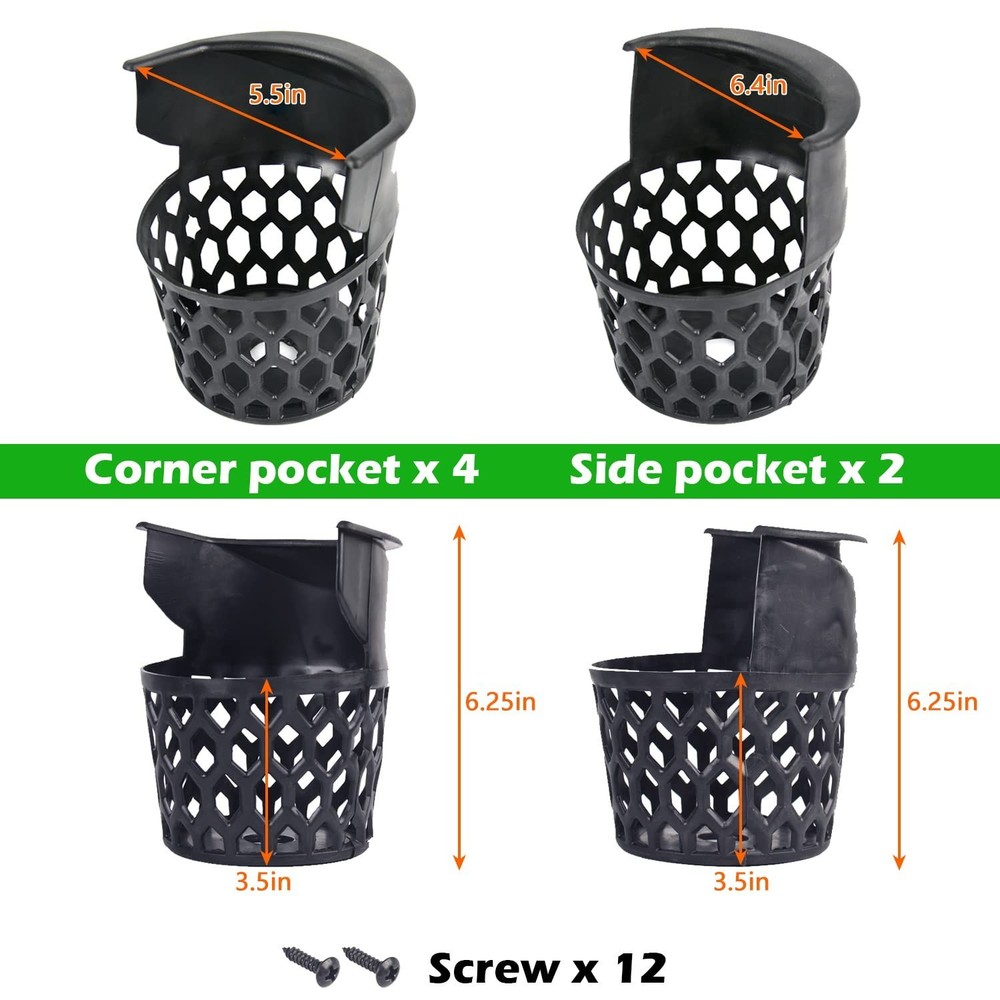 Pool Table Pockets Replacement Pockets for Billiard Table Set of 6 Plastic We...