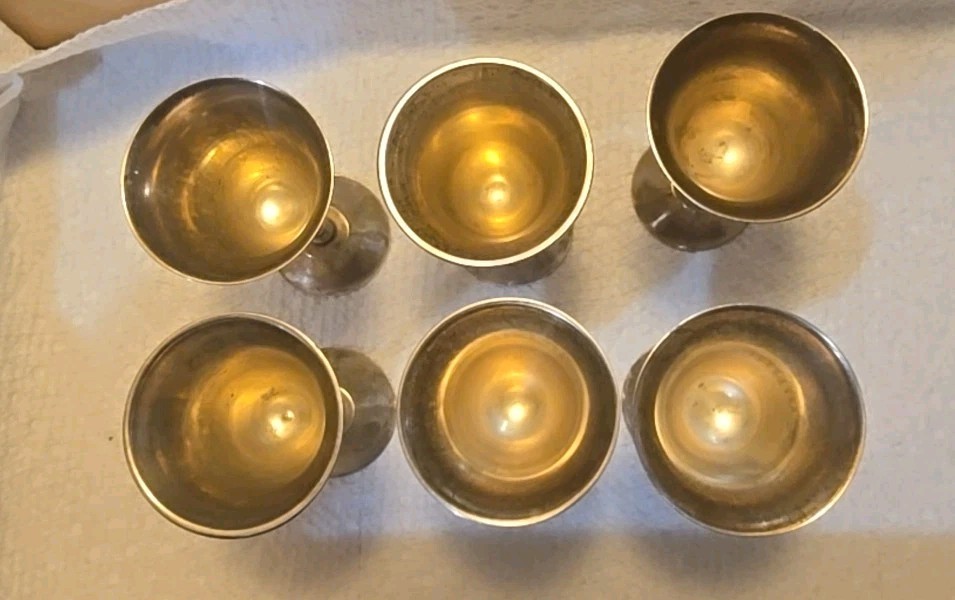 6 Vintage E.P.N.S. Silver Plated Wine Goblets, 3 1/2"Tall.