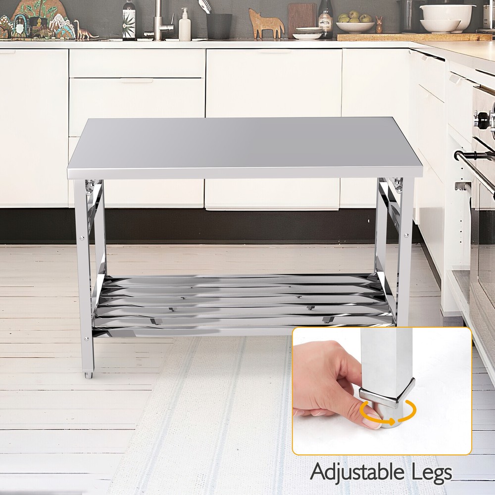 Stainless Steel Prep Table 48" x 30" Folding Work Table w/ Adjustable Undershelf