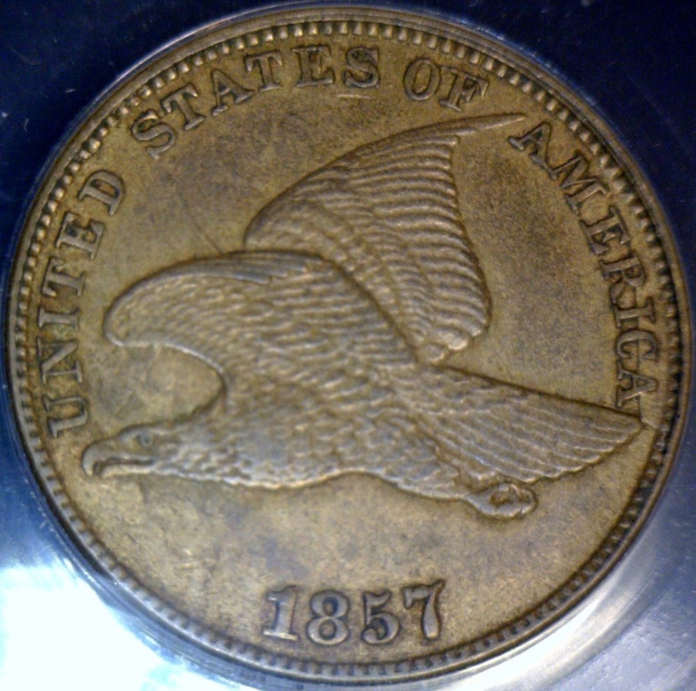 1857 ERROR ANACS AU55 Flying Eagle Cent CLASHED w/ Seated Half Coin FS-402 S-9