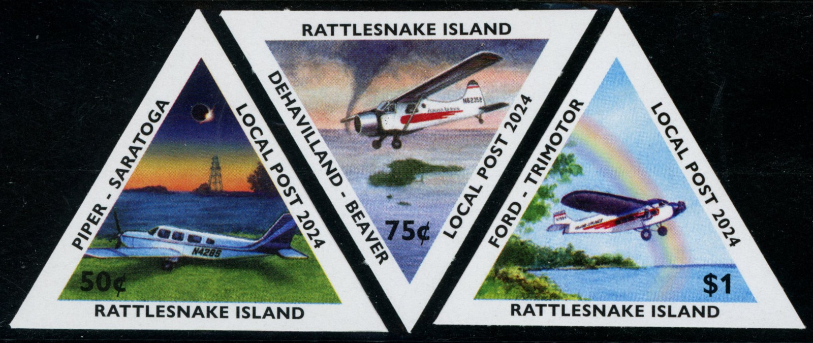 Rattlesnake Island Local Post Stamps NEW 2024 "Island Aviation" Perf & Imperf 