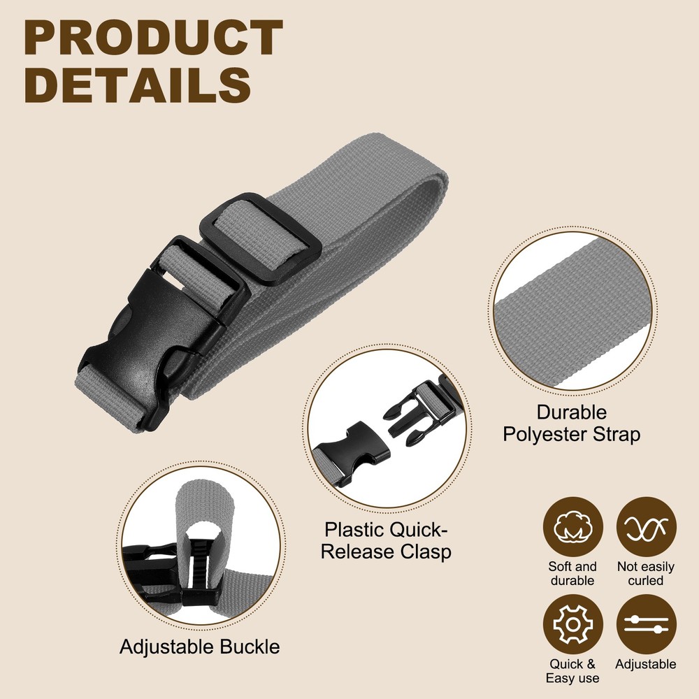 3pcs 1" x 2ft Utility Straps with Quick Release Buckle Adjustable, Gray
