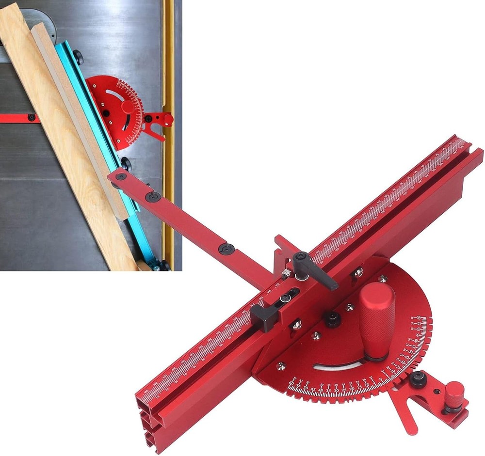Table Saw Miter Gauge Adjustable Flip Stop Extendable Fence & Quick Angle Stop