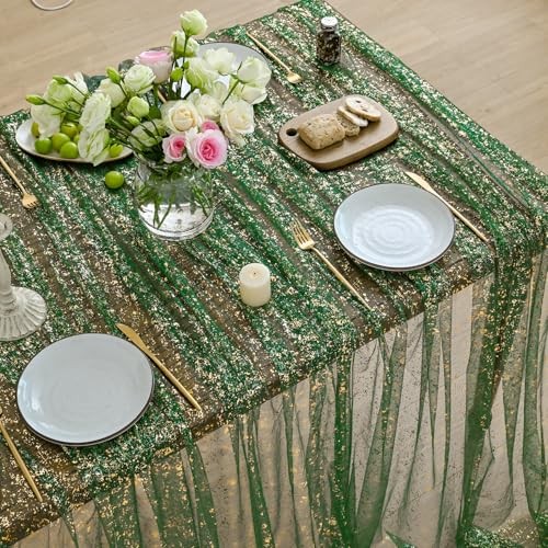 Gauze Tablecloth 60x84 Inch Rectangular, 60" x 84" (Rectangular) Green Gold