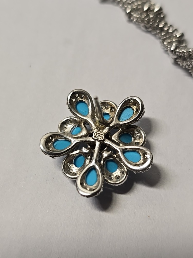 Sterling Silver Necklace Earrings Set Turquoise Gemstone Design Statement Set
