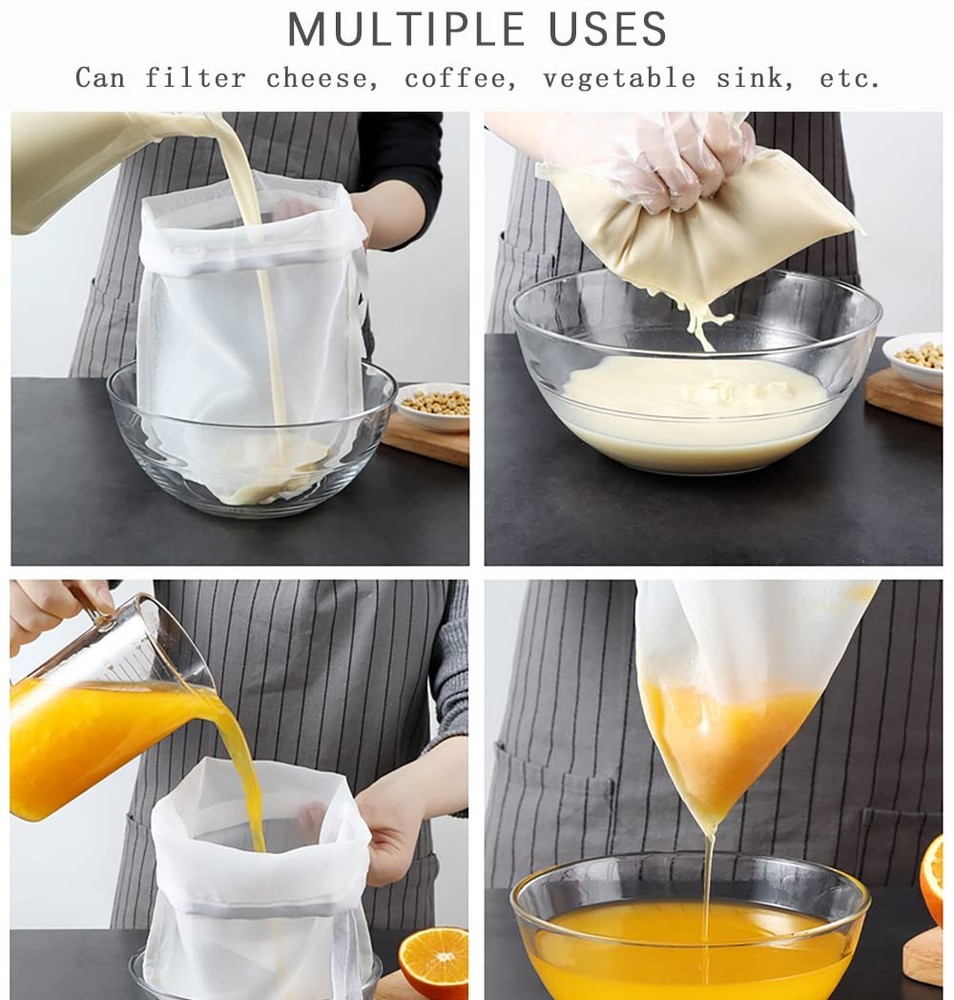 4 PCS Large Fine Mesh Nylon Strainer with Handle Cheese Cloth for Straining