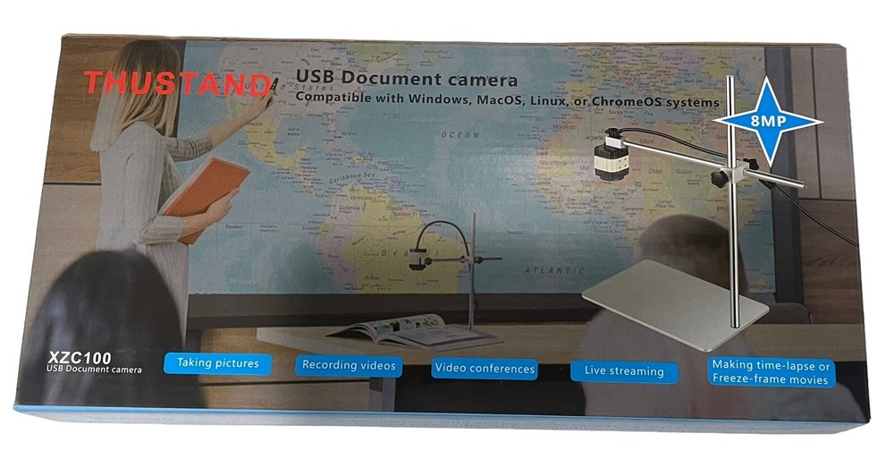 Thustand XZC100 Document Camera  USB 8MP WINDOWS, MaxOS, Linux, Or ChromeOS