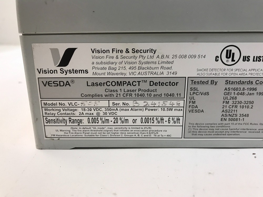 Vesda VLC-505-VN Laser Compact Detector System - Untested Vison Fire/Security