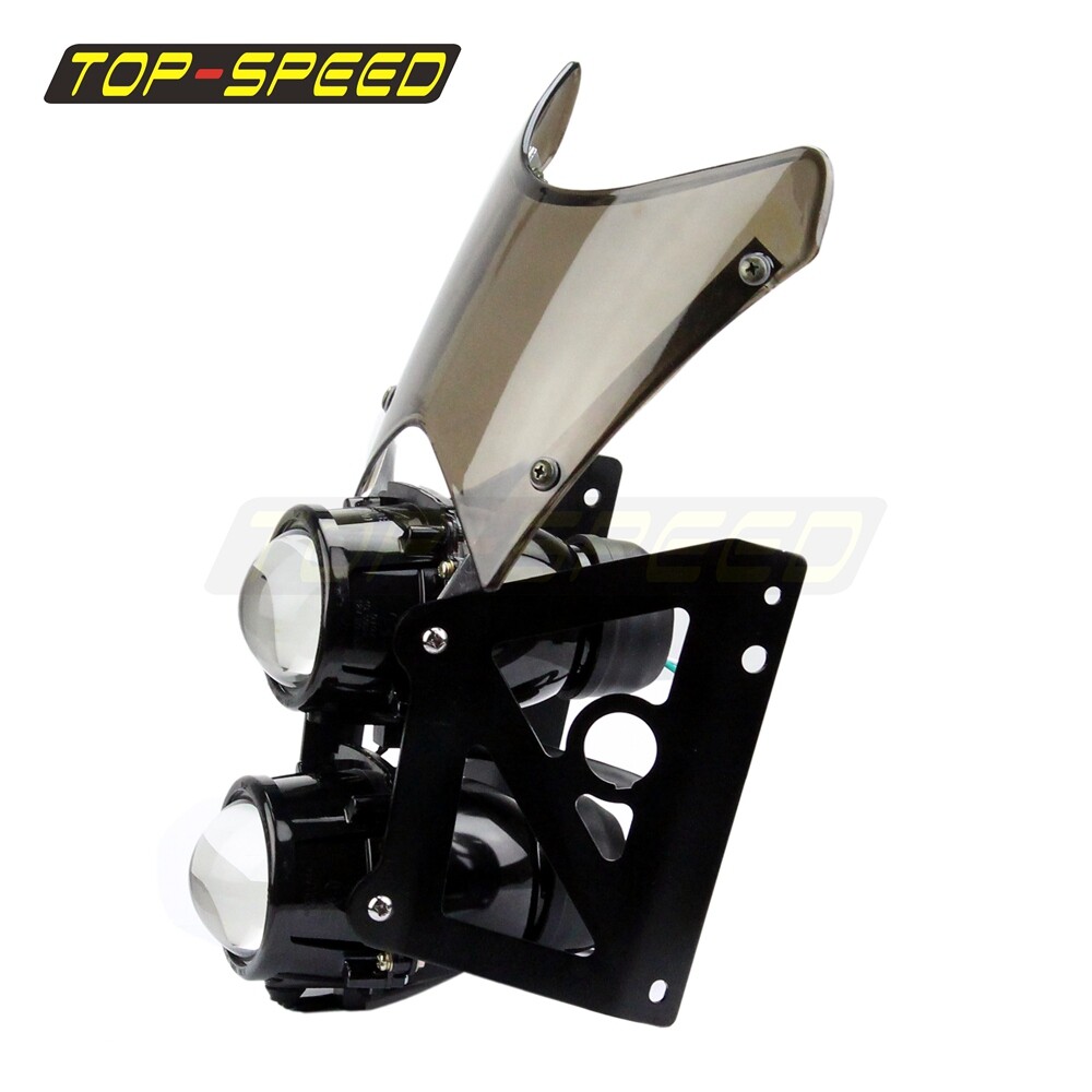 Universal Motorcycle E-mark Streetfighter Dual Headlight Assembly w/ Windscreen
