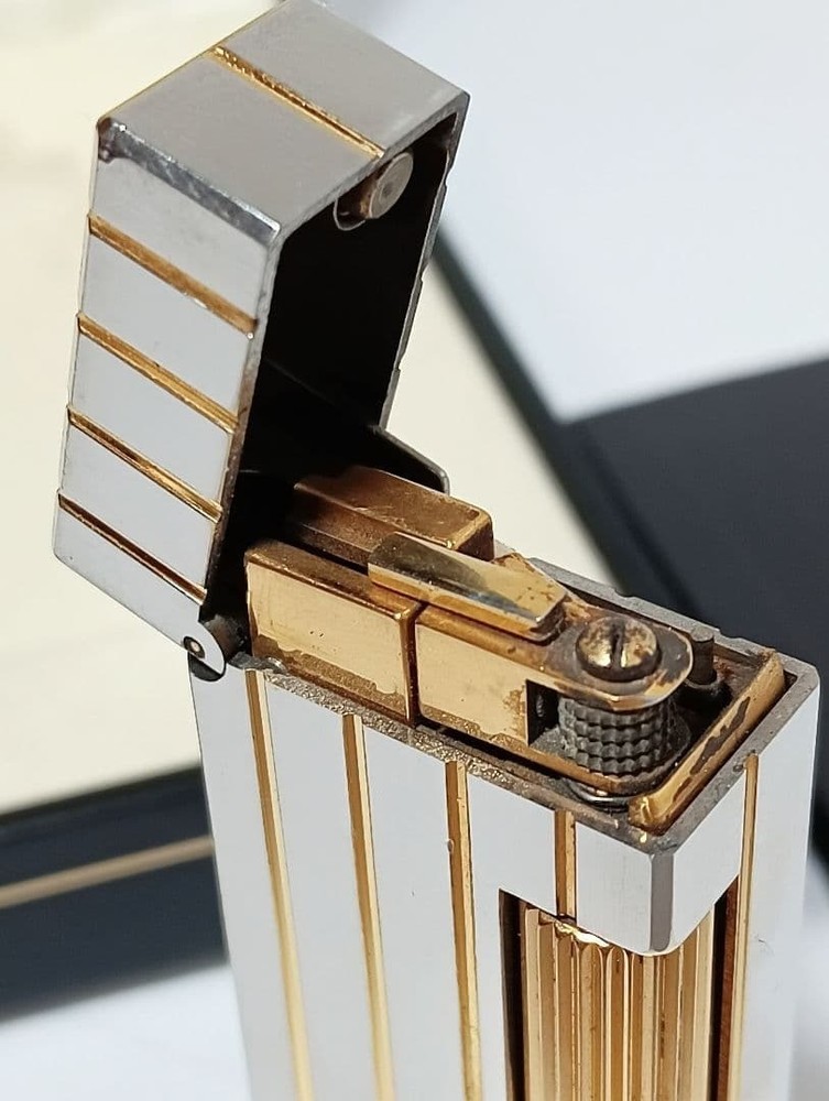 Working Dunhill Rollagas lighter silver gold with box