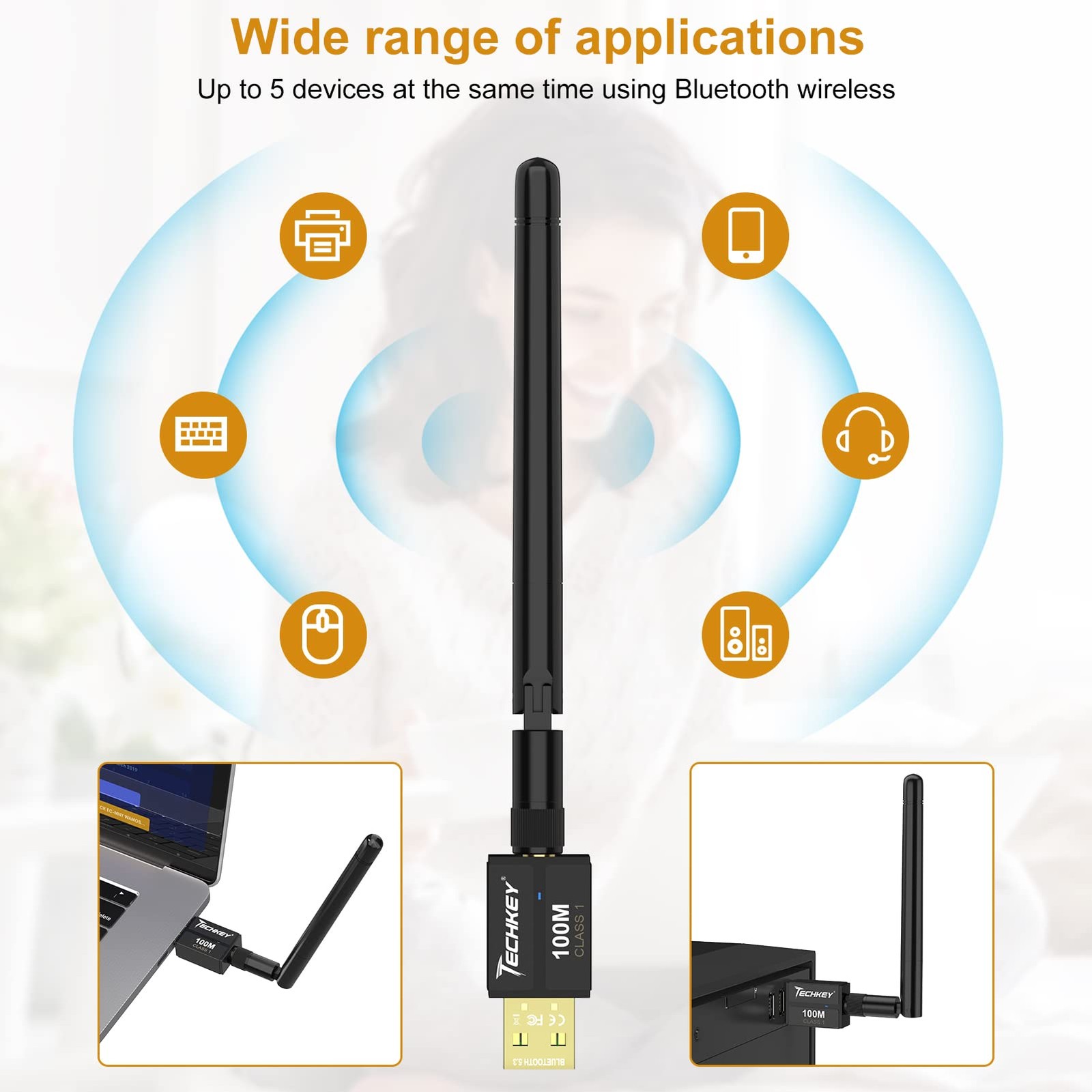 Long Range USB Bluetooth 5.3 Adapter for Desktop PC - 328FT Wireless