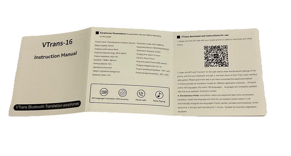 Vtrans Bluetooth Translation Earbuds