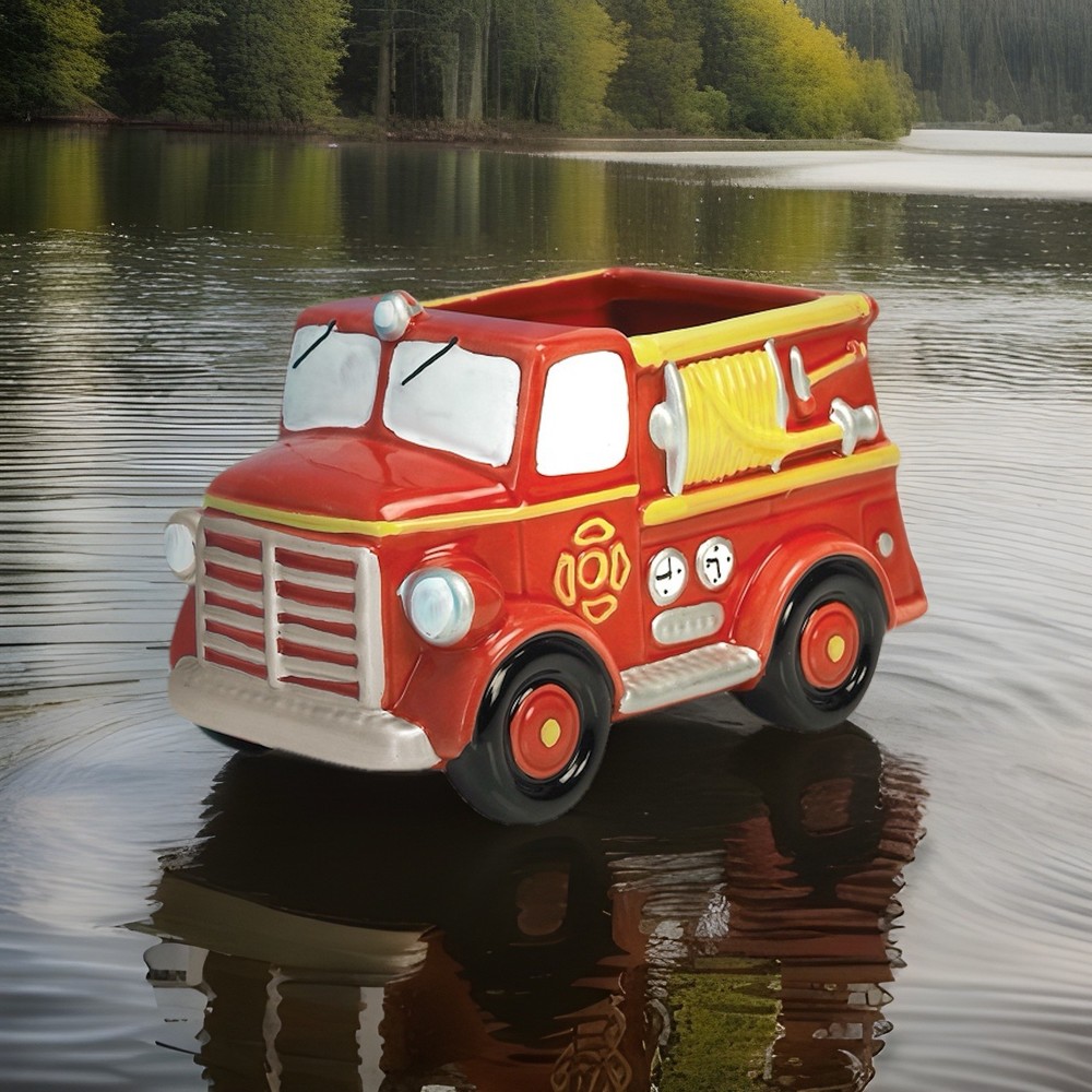 Ceramic Firetruck Planter New In Box