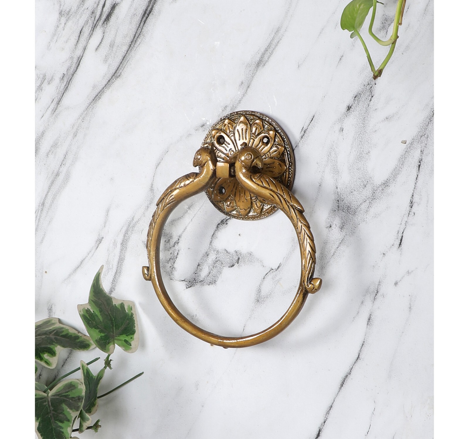 Twin Peacock Design Brass Towel Hanger, Brass Towel Holder